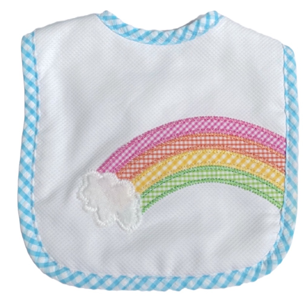 3 Marthas Rainbow Cloud Gingham Blue Cotton Bib One Size OS Unisex